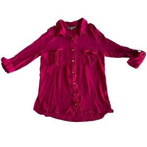 Womens Top Size Large Magenta Button Down Workwear Office Attire Outdoorsy Work